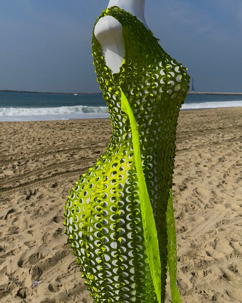 SENSATION Laser-Cut Metallic KEY LIME DRESS – Facetfine