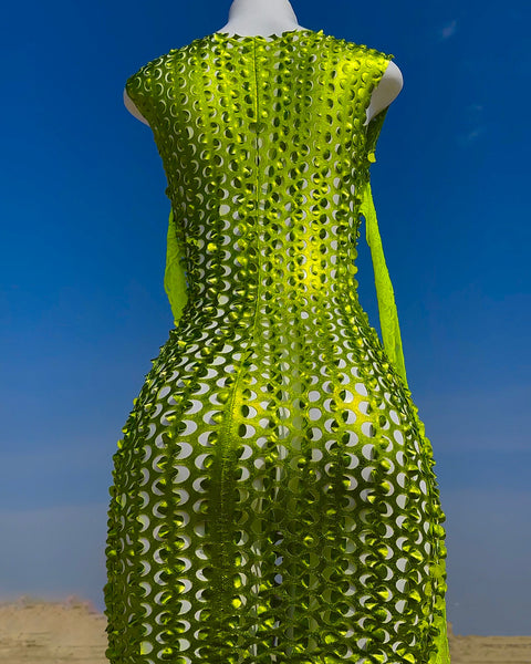 SENSATION Laser-Cut Metallic KEY LIME DRESS – Facetfine