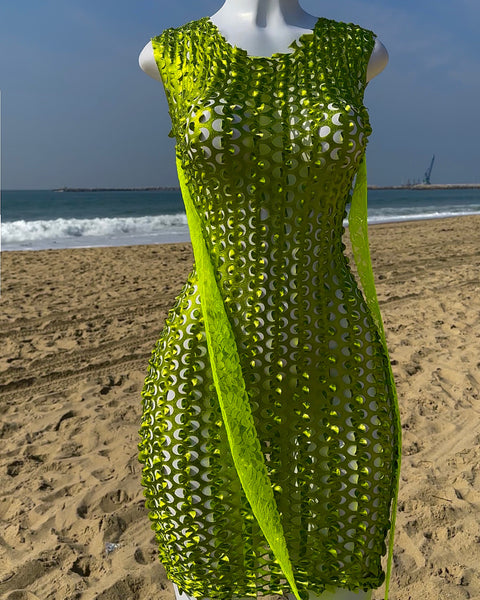 SENSATION Laser-Cut Metallic KEY LIME DRESS – Facetfine