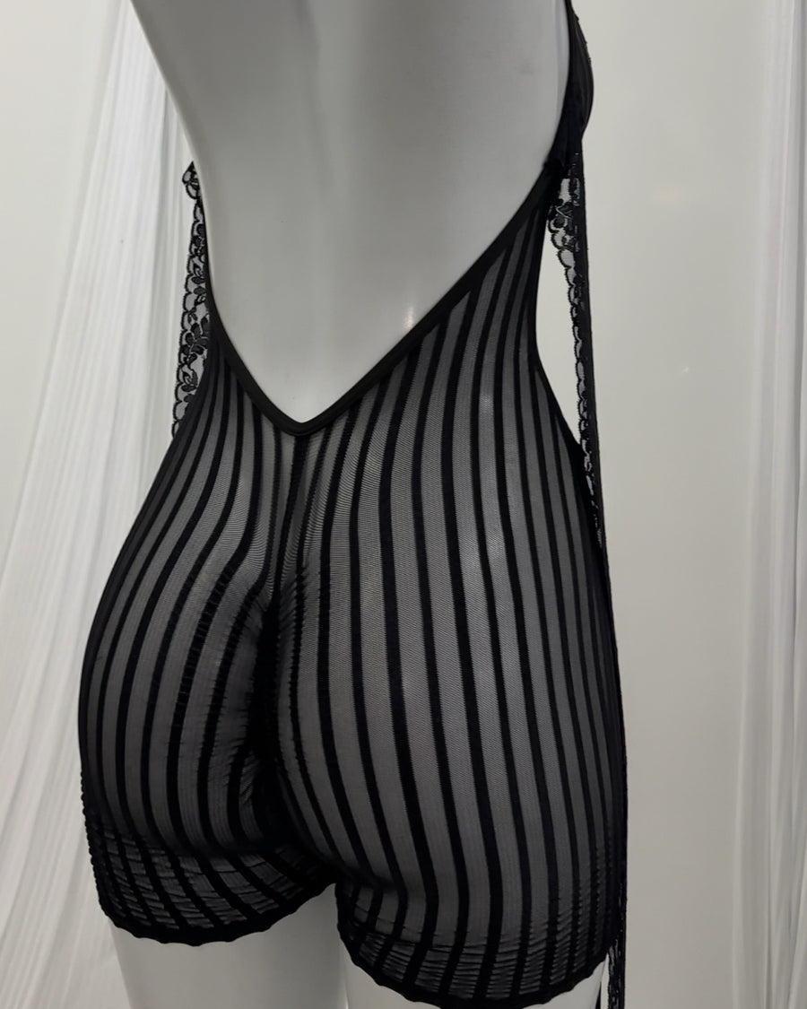 Ribbed Black Sheer Romper