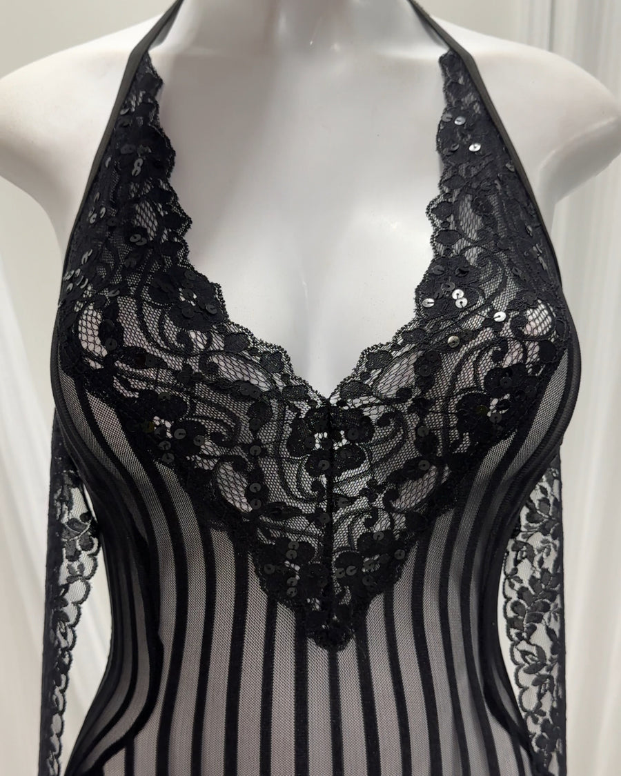 Ribbed Black Sheer Romper