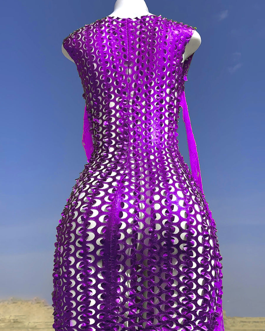 SENSATION Laser-Cut DRESS Metallic LAVENDER FLOWERS