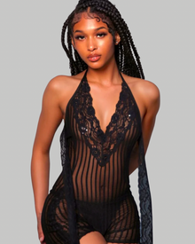 Ribbed Black Sheer Romper