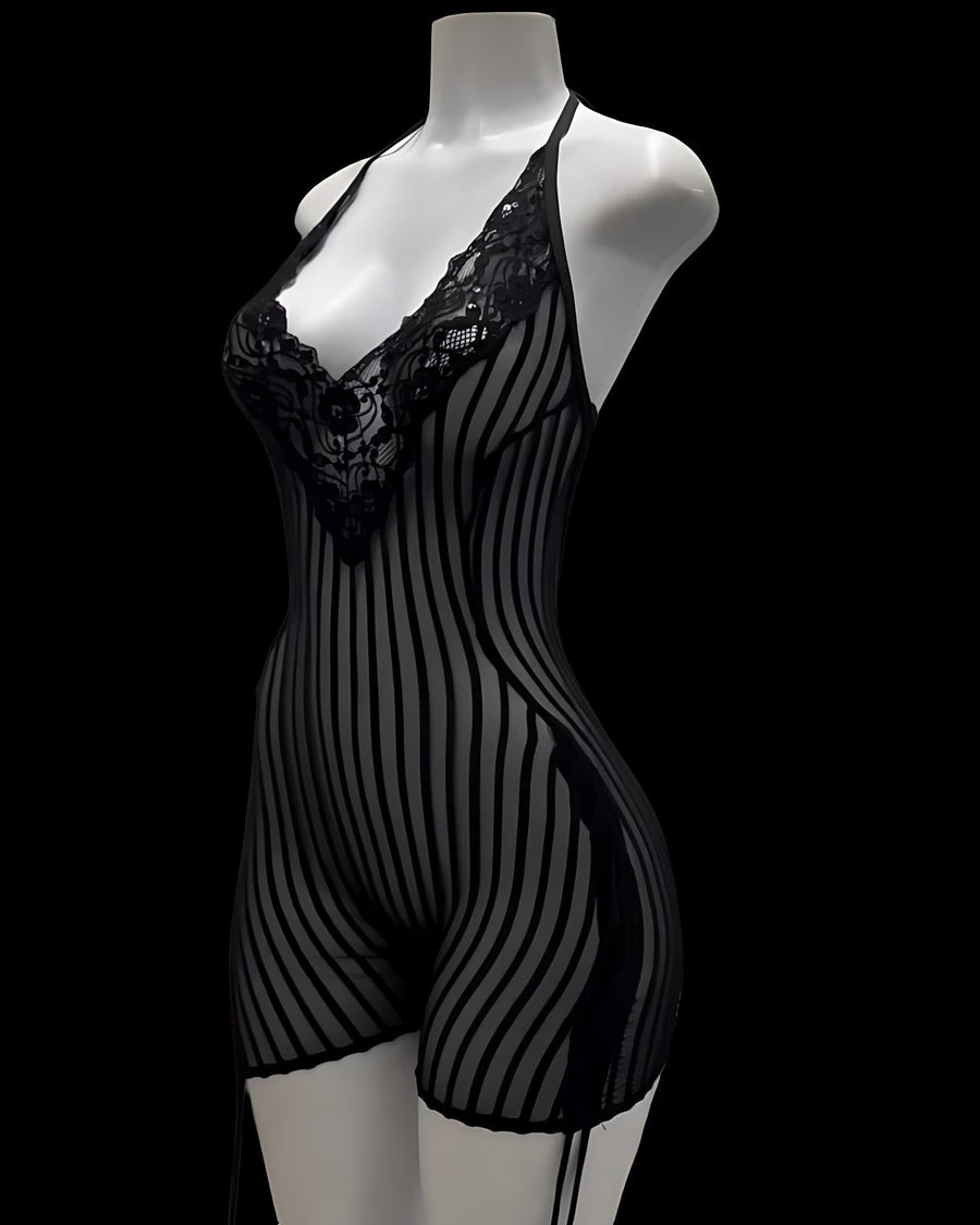 Ribbed Black Sheer Romper