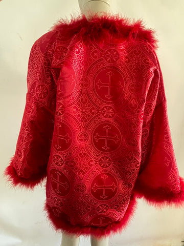 CHURCH Scarlet Satin Brocade FEATHER DRESS COAT WRAP