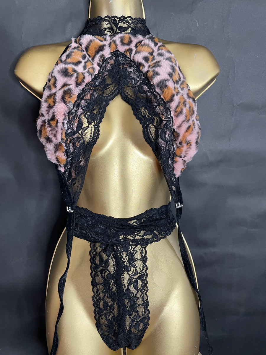 FUR ROSETTE LEOPARD Convertible 2 Piece