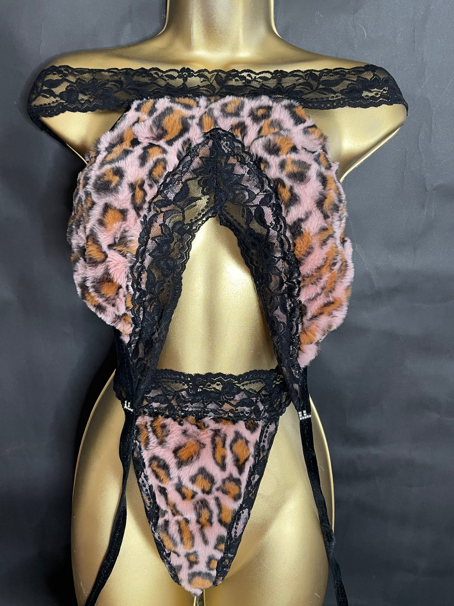 FUR ROSETTE LEOPARD Convertible 2 Piece