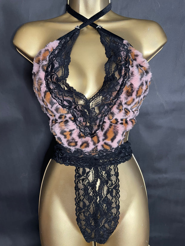 FUR ROSETTE LEOPARD Convertible 2 Piece